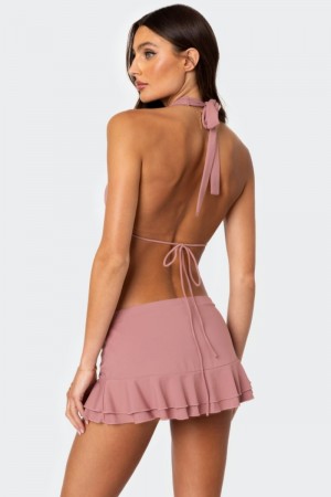 Edikted Kobi Open Back Crop Tops Mauve | USA BC487318V5