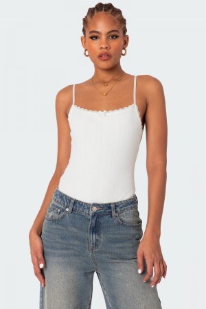 Edikted Krysten Lacey Pointelle Bodysuit White | USA OH768236R2