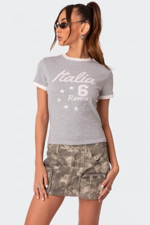 Edikted Kyle Athletic T Shirts Gray Melange | USA IC085318W6