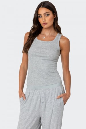 Edikted Kylian Ribbed Tank Top Gray Melange | USA MC147454V2