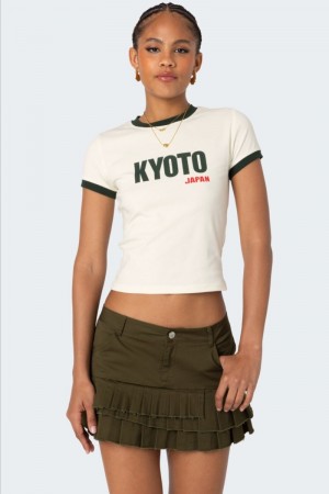 Edikted Kyoto Contrast T Shirt Graphic Tops Beige | USA ZH456925V3