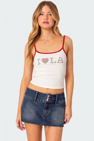 Edikted La Lover Rhinestone Tank Graphic Tops Olive | USA TP863076W3