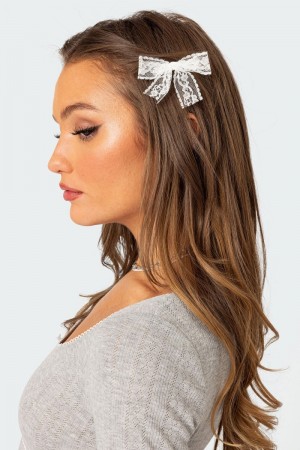 Edikted Lace Bow Hair Clip Pack Hair Accessories White | USA VS260616E8