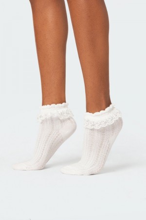 Edikted Lace Frill Socks White | USA ZH892479I9