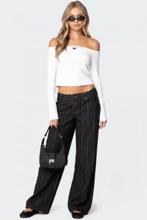 Edikted Lace Trim Striped Low Rise Jeans Black | USA RV128592S6