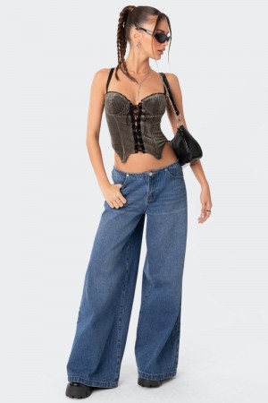 Edikted Lacey Cupped Velvet Corset Olive | USA EP190459I9