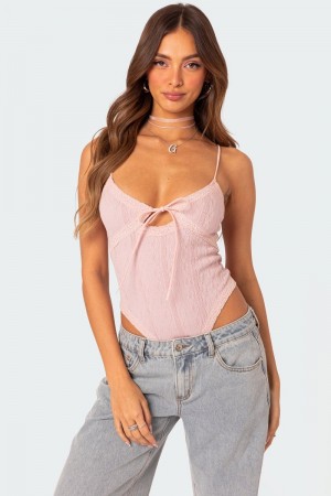 Edikted Lacey Knit Cut Out Bodysuit Light Pink | USA AS769636X6