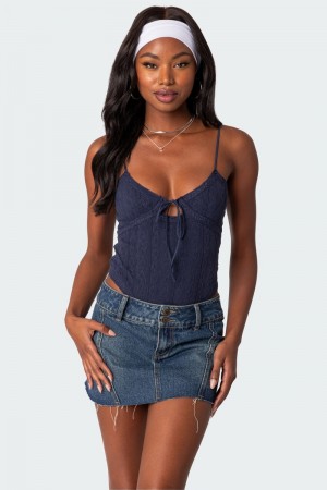 Edikted Lacey Knit Cut Out Bodysuit Light Pink | USA CG907910D6