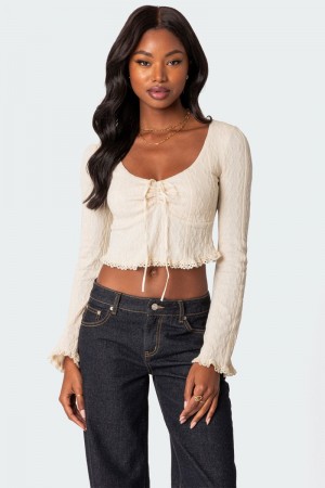 Edikted Lacey Knit Long Sleeve Tops Blue | USA JH756655H9