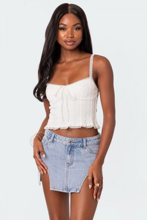Edikted Lacey Knit Tank Crop Tops Light Blue | USA FX876907E2