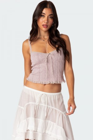 Edikted Lacey Knit Tank Top Light Blue | USA QE991529O3