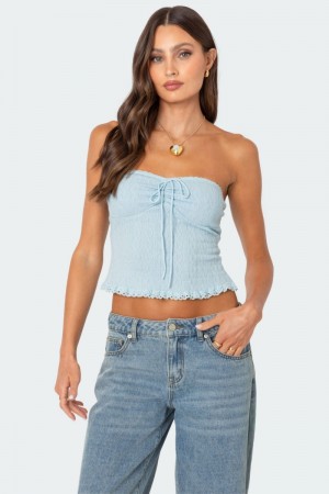 Edikted Lacey Knit Tube Strapless Tops Burgundy | USA WT840984G6