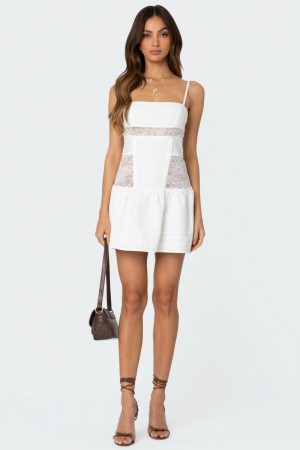 Edikted Lacey Linen Look Mini Dress White | USA VK036773T3