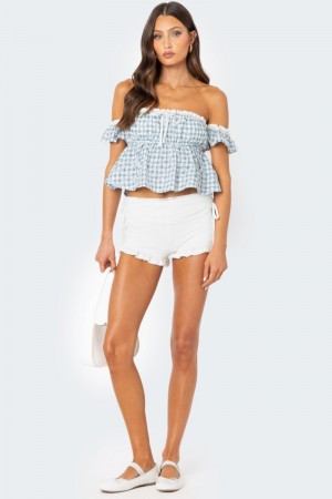 Edikted Lacey Ruffle Trim Fold Over Shorts Cream | USA LR532153H6