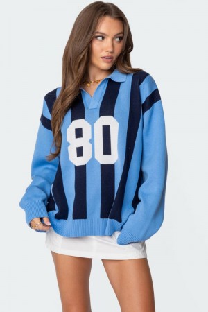 Edikted Larson Oversized Polo Sweater Blue And Navy | USA XH740774I6