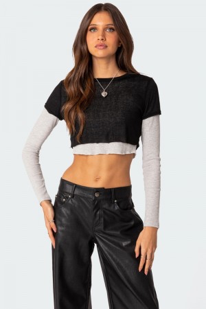 Edikted Layered Long Sleeve Tops Black And Gray | USA WD180078F7