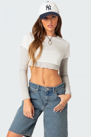 Edikted Layered Long Sleeve Tops Black And Gray | USA IX575837E7