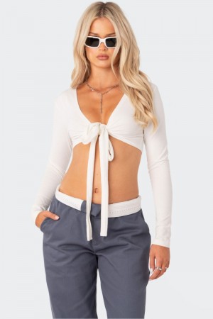 Edikted Layla Wrap Crop Tops Black | USA TH322302L4