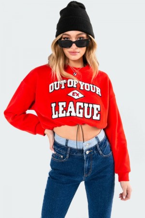 Edikted League Cropped Sweatshirt Long Sleeve Tops Red | USA PQ525242L8