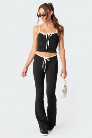 Edikted Leighton Contrast Tie Flared Pants Black And White | USA UO059305R5