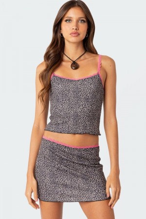 Edikted Lele Leopard Print Ribbed Tank Top Leopard | USA SM559165K8