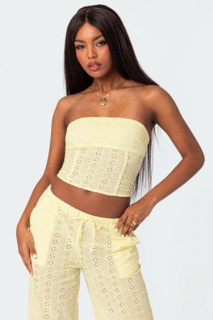 Edikted Lemon Lacey Cotton Corset Strapless Tops White | USA JF451985C4