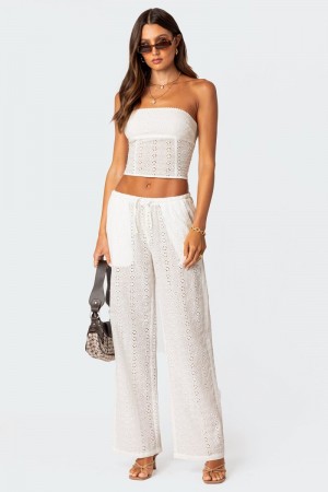 Edikted Lemon Lacey Cotton Pants White | USA ZF898469J0