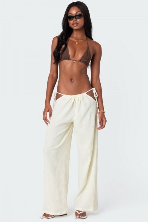Edikted Leoni Side Tie Cotton Gauze Pants Cream | USA BM388448G1