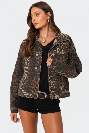 Edikted Leopard Print Denim Jackets Leopard | USA UC502870M1