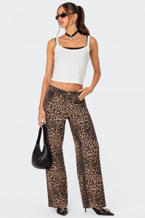 Edikted Leopard Printed Low Rise Jeans Leopard | USA XJ989988N2