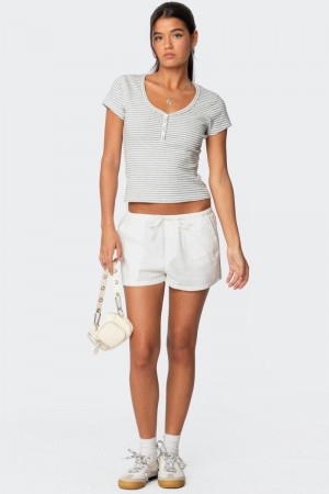 Edikted Leslie Linen Look Shorts White | USA CB744324P1