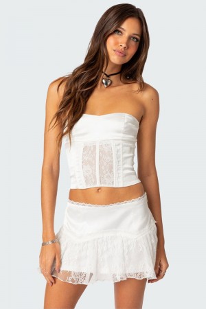 Edikted Lex Satin & Lace Corset Strapless Tops Light Pink | USA UV051895X1