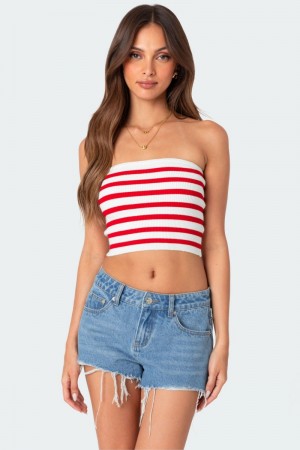 Edikted Lexi Ribbed Tube Crop Tops Black And White | USA GY471297G9