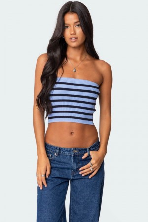 Edikted Lexi Ribbed Tube Crop Tops Black And White | USA FO241894Z1