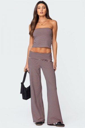 Edikted Lilah Striped Fold Over Pants Blue And White | USA VL121672J3