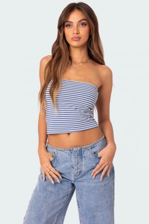 Edikted Lilah Striped Tube Strapless Tops Black And Gray | USA FA885578J1