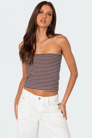 Edikted Lilah Striped Tube Strapless Tops Black And Gray | USA PH749864T2