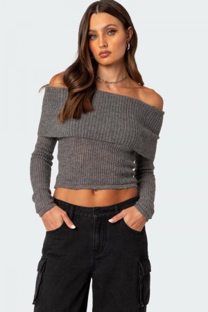 Edikted Lili Fold Over Knitted Tops Beige | USA HS501850U6