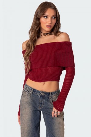 Edikted Lili Fold Over Knitted Tops Beige | USA YO337053R8