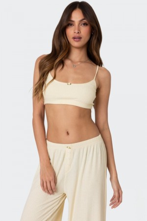 Edikted Lilou Pointelle Bralette Crop Tops Yellow | USA IU179827R7