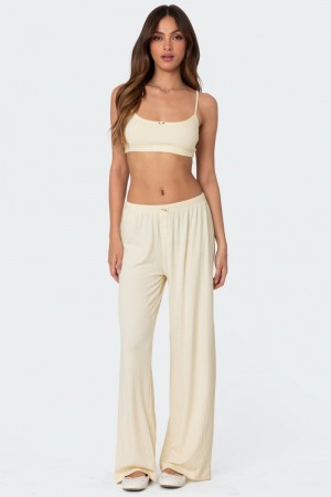 Edikted Lilou Pointelle Pants Yellow | USA FS943644F0