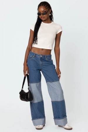 Edikted Lindsey Two Tone Cuffed Jeans Blue | USA WD633013C9