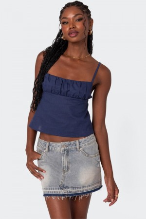 Edikted Linen Look Open Back Tank Top Burgundy | USA CJ924472J5