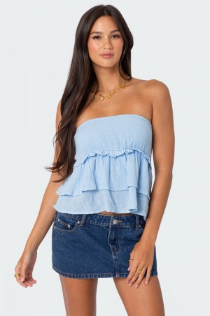 Edikted Linen Look Strapless Peplum Strapless Tops Black | USA NN147014I0
