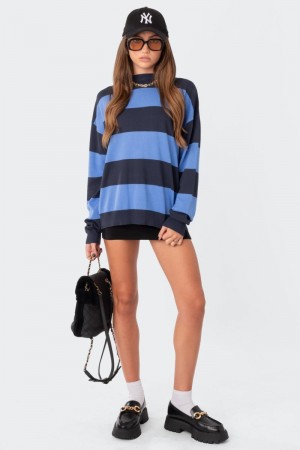 Edikted Logan Light Knit Oversized Sweater Blue | USA CY655255O2