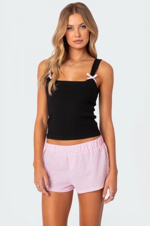 Edikted Lola Ribbed Tank Top Black | USA QG351105Z3