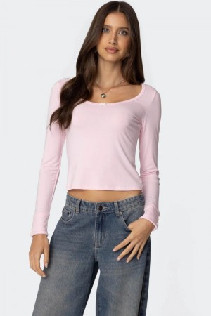 Edikted Lolo Bow Long Sleeve Tops Pink | USA AU946774X1