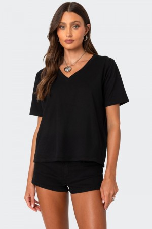 Edikted Loose Fit V Neck T Shirts Black | USA DP186488M0