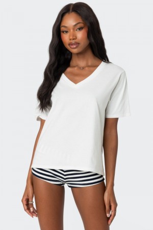 Edikted Loose Fit V Neck T Shirts Black | USA PI170457U5