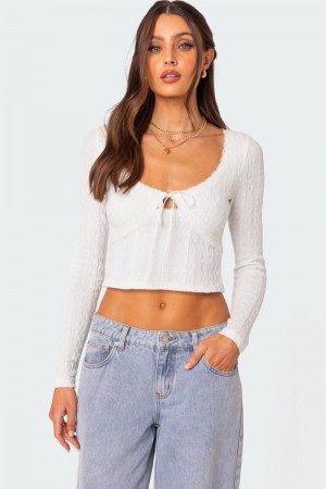 Edikted Lorey Lacey Knit Crop Tops Light Blue | USA UN035993Q8